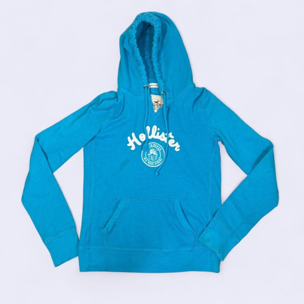Hollister Co Women's Size Medium Blue Y2K Hoodie Sweatshirt Logo Spellout‎